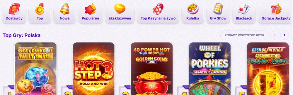 Lobby Robocat Casino i ranking Top Gry: Polska Robocat Casino – kategorie lobby od Dostawców do Gorących Jackpotów i ranking Top Gry: Polska z okładkami automatów